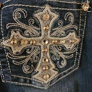 SOKO Dark Blue Boot Cut Jeans with Stud Accents